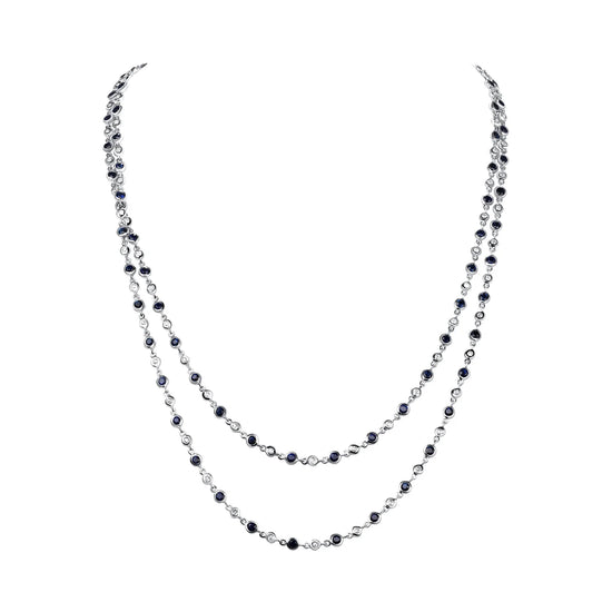 Blue Sapphire and Diamond by the Yard Necklace