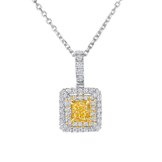 Yellow and White Diamond Square Pendant