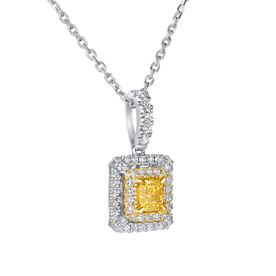 Yellow and White Diamond Square Pendant