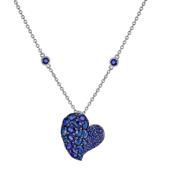 Medium Wave Heart Blue Sapphire Necklace