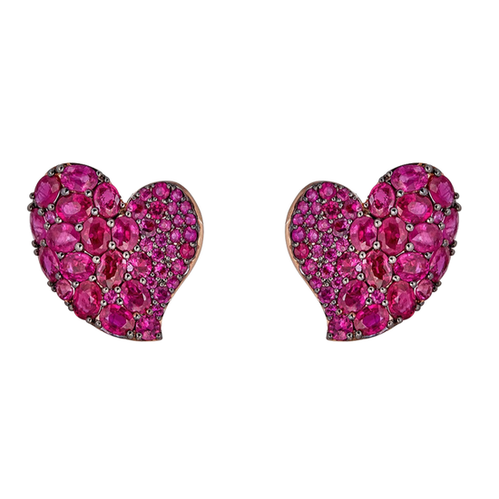 Piranesi Pink Sapphire Wave Heart Medium Stud Earrings