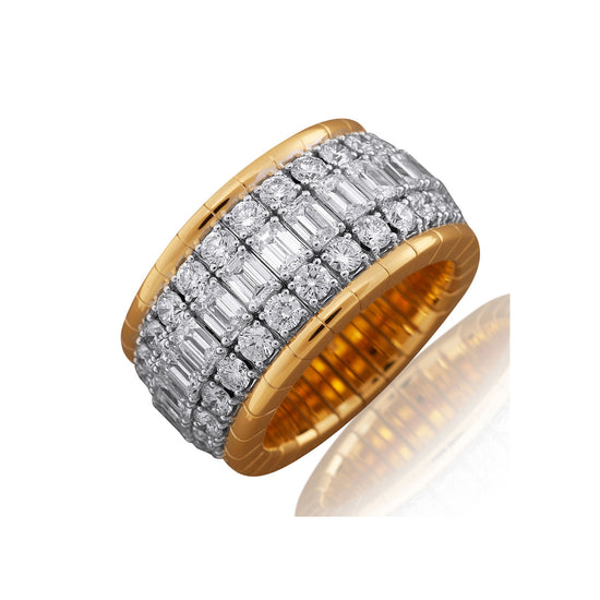 Picchiotti Xpandable™ 6.57CT Three Row Emerald & Round Cut Diamond Pavé Gold Accent Channel-Set Ring in Rose Gold