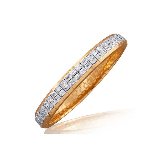 Picchiotti Xpandable™ 16.37CT Two Row Emerald-Cut Diamond Pavé Gold Accent Channel-Set Bracelet in Yellow Gold