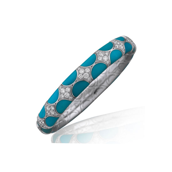 Picchiotti Xpandable™ 20.00 CT Diamond & Turquoise Scalloped Bracelet in White Gold