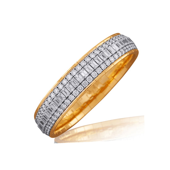 Picchiotti Xpandable™ 23.76CT Three Row Emerald-Cut & Round Diamond Gold Accent Channel-Set Bracelet in Yellow Gold