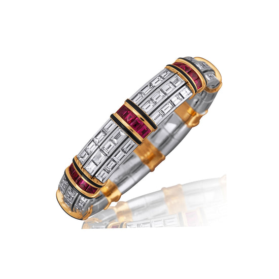 Picchiotti Xpandable™ 28.82 CT Ruby, Diamond & Onyx Three Row Bracelet in Two-Tone Gold