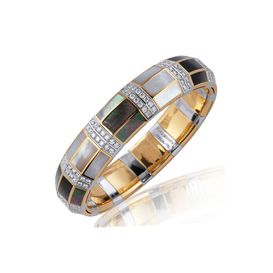 Picchiotti Xpandable™ 3.62 CT Diamond, Green & White Mother-of-Pearl Bracelet in Two-Tone Gold