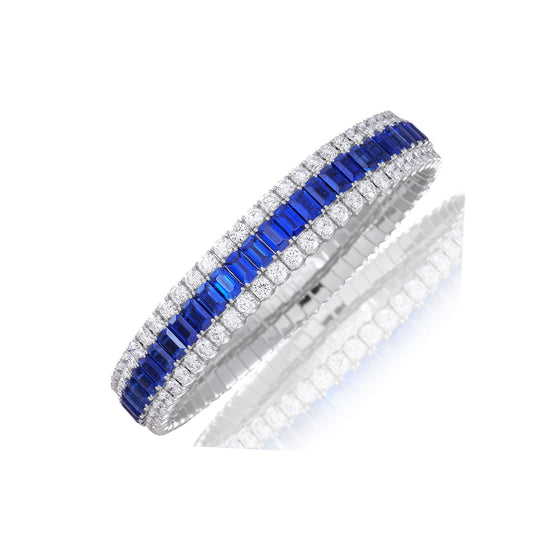 Picchiotti Xpandable™ 33.58 CTW Sapphire & Diamond Three-Row Bracelet in White Gold