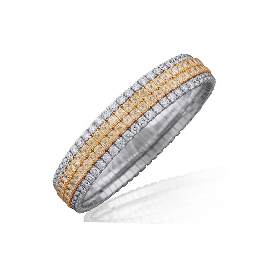 Picchiotti Xpandable™ 37.41CT Four Row Fancy Yellow and Diamond Round Cut Tennis Bracelet