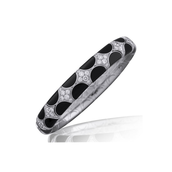 Picchiotti Xpandable™ 5.09 CT Diamond & Onyx Scalloped Bracelet in White Gold