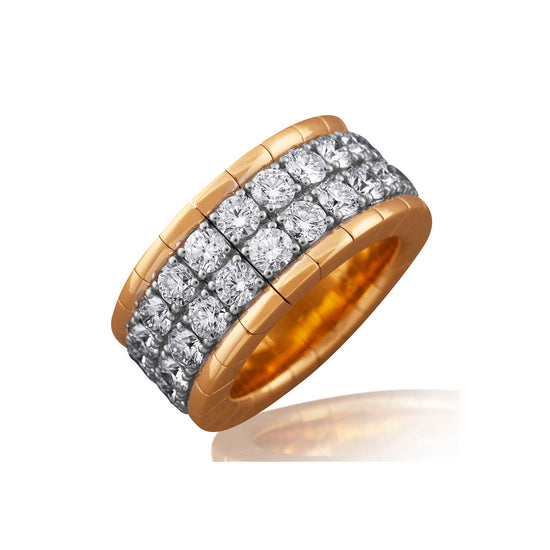 Picchiotti Xpandable™ 5.27CT Two Row Round Cut Diamond Pavé Gold Accent Channel-Set Ring in Yellow Gold