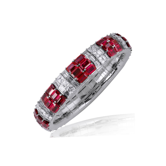 Picchiotti Xpandable™ 50.09 CT Ruby & Diamond Three-Row Bracelet in White Gold