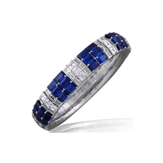 Picchiotti Xpandable™ 53.16 CT Sapphire & Diamond Three-Row Bracelet in White Gold