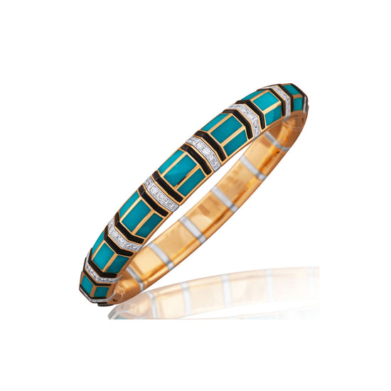 Picchiotti Xpandable™ 6.02 CT Diamond, Turquoise & Onyx Bracelet in Two-Tone Gold