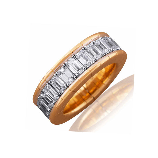 Picchiotti Xpandable™ 6.36CT Emerald-Cut Diamond Pavé Gold Accent Channel-Set Ring in Yellow Gold