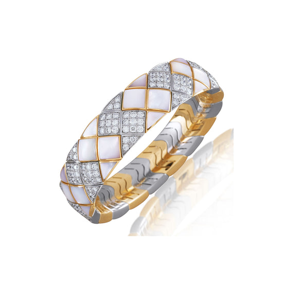 Picchiotti Xpandable™ 8.68 CT Diamond & White Mother-of-Pearl Bracelet in Two-Tone Gold