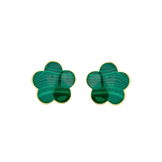 Large Carved Malachite Flower Earrings