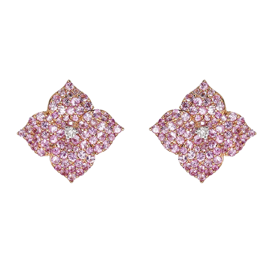 Pink Sapphire & Diamond Flower Earrings