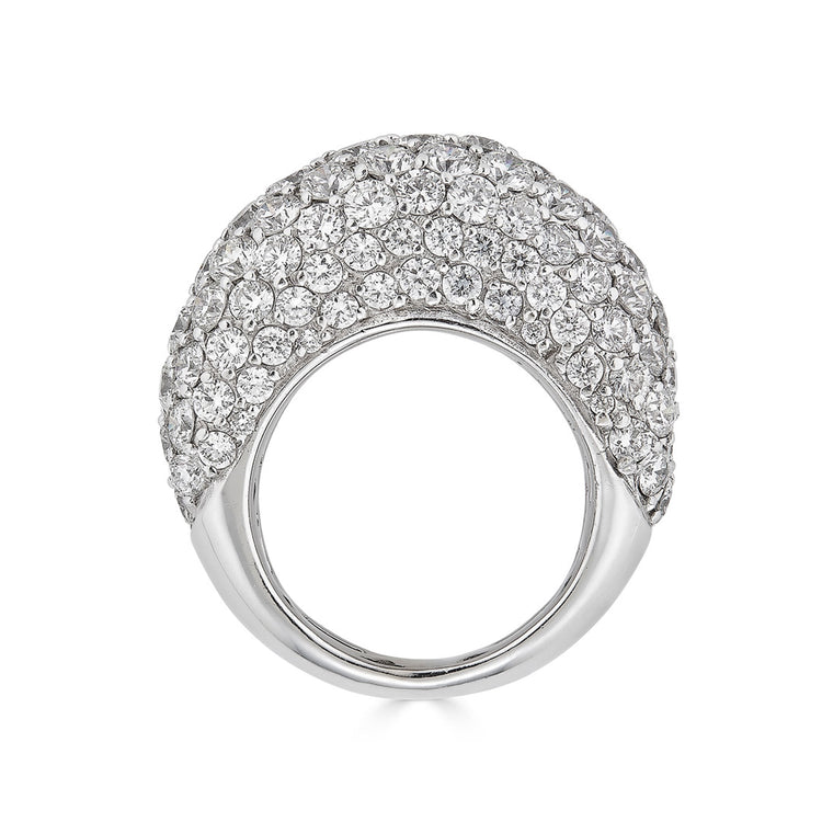18K white gold large dome ring embellished with round-cut diamonds 