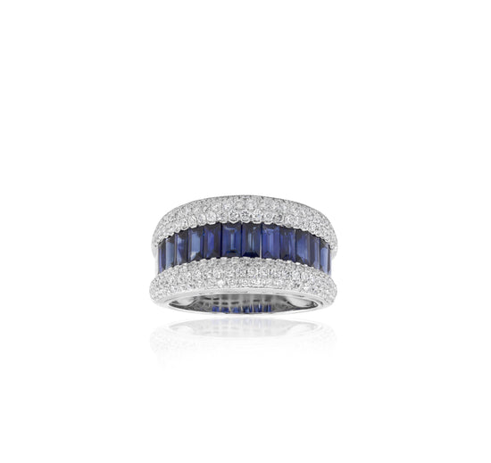 Blue Sapphire Stripe and White Diamond Ring