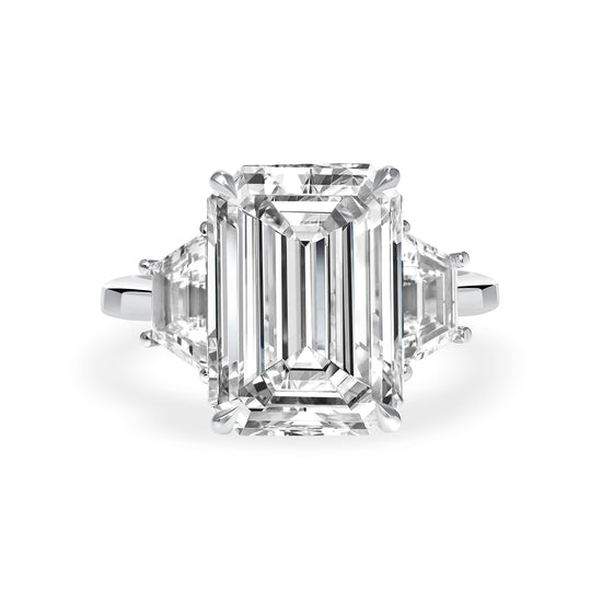 5.68 Carat Emerald Three Stone Diamond Ring