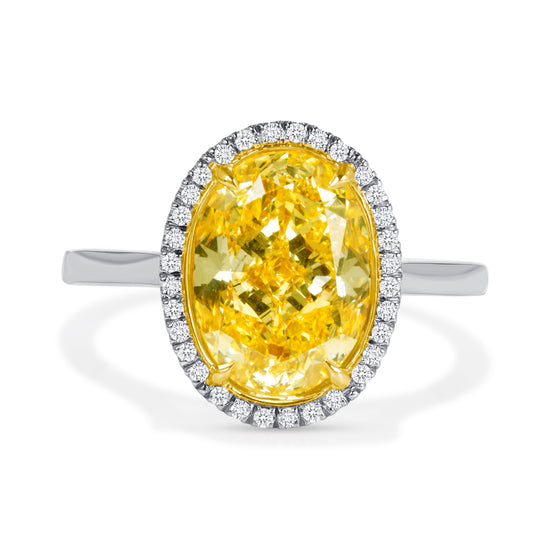 3.02CT Yellow Diamond and White Diamond Pave Halo Ring