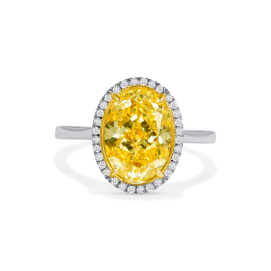 3.02CT Yellow Diamond and White Diamond Pave Halo Ring