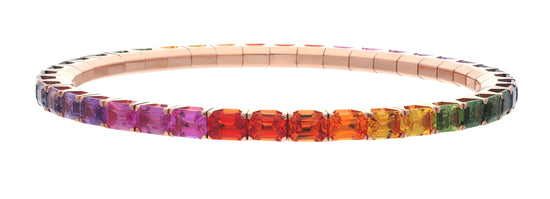 9.91CT Emerald Cut Rainbow Sapphire Stretch Tennis Bracelet