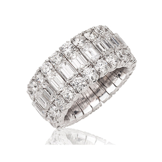 Picchiotti Xpandable™ 10.03CT Three Row Emerald and Round Cut Diamond Ring