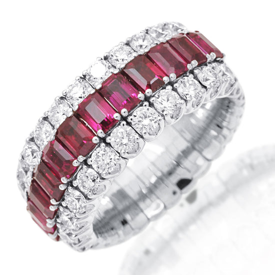 Picchiotti Xpandable™ 3.91CT Ruby and Diamond Three Row Eternity Ring