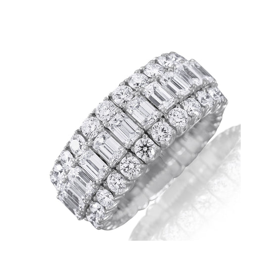 Picchiotti Xpandable™ 7.23CT Three Row Emerald and Round Cut Diamond Ring