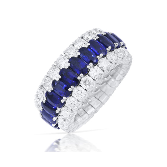 Picchiotti Xpandable™ 7.53CT Sapphire and Diamond Three Row Eternity Ring