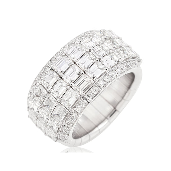 Picchiotti Xpandable™ 5.59CT Five Row Emerald and Round Cut Diamond Ring