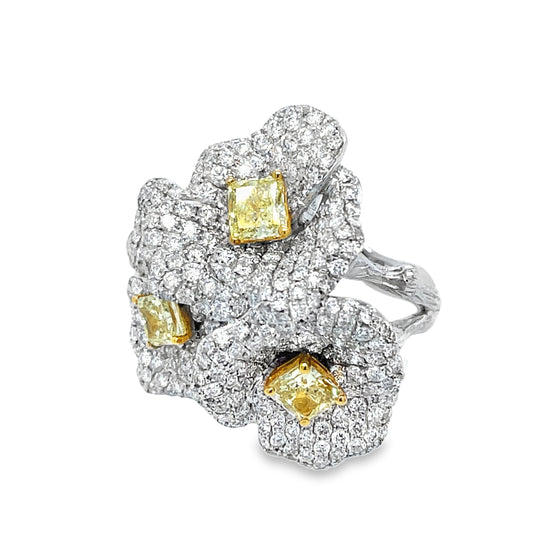 Yellow and White Diamond Flower Bouquet Ring