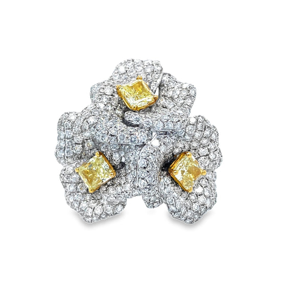 Yellow and White Diamond Flower Bouquet Ring