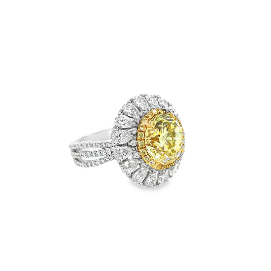 Yellow Diamond Ring with White Diamond Halo