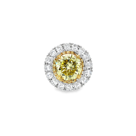 Yellow Diamond Ring with White Diamond Halo