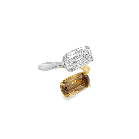 White and Brownish Orangy Yellow Diamond Bypass Ring