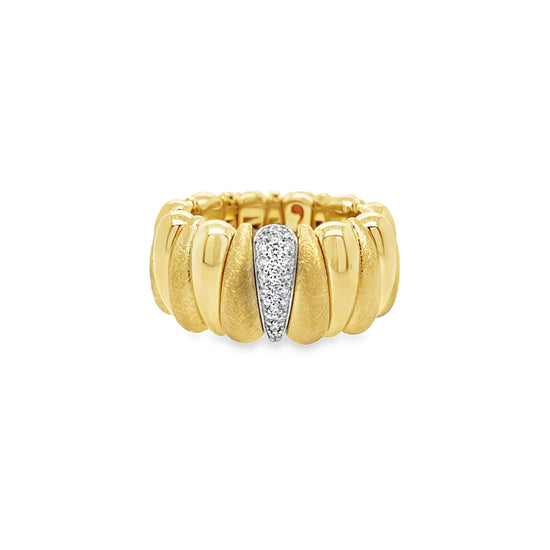 Roberto Demeglio Artiglio Matte and Shiny Yellow Gold and White Diamond Stretch Ring