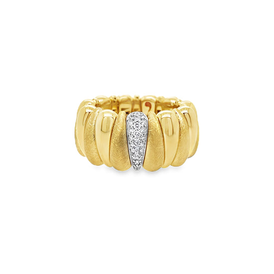 Artiglio Matte and Shiny Yellow Gold and White Diamond Stretch Ring