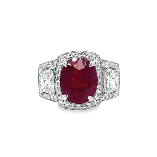 Ruby and Diamond Halo Ring