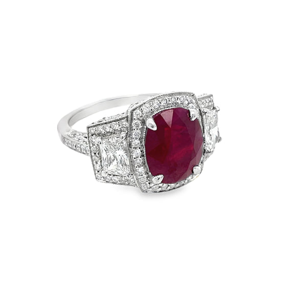 Ruby and Diamond Halo Ring