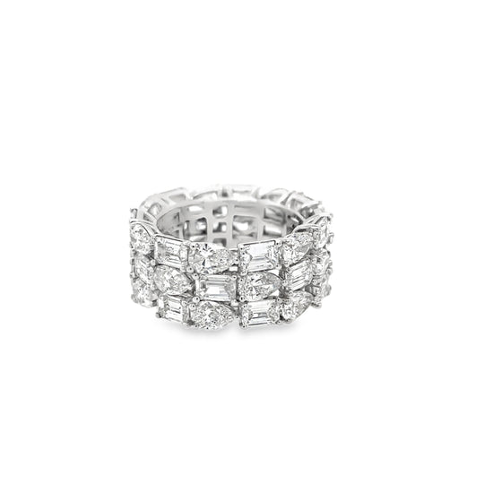 Pear and Emerald Cut 3-Row Diamond Eternity Ring