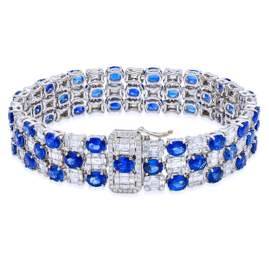 3-Row Blue Sapphire and Diamond Bracelet
