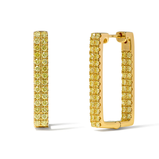 Yellow Diamond Rectangle Hoop Earrings