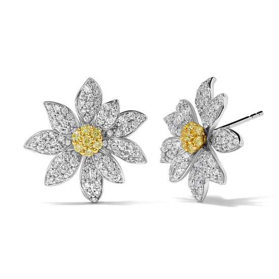 Yellow & White Round Diamond Flower Earrings