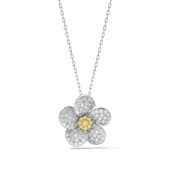 Yellow & White Round Diamond Flower Pendant