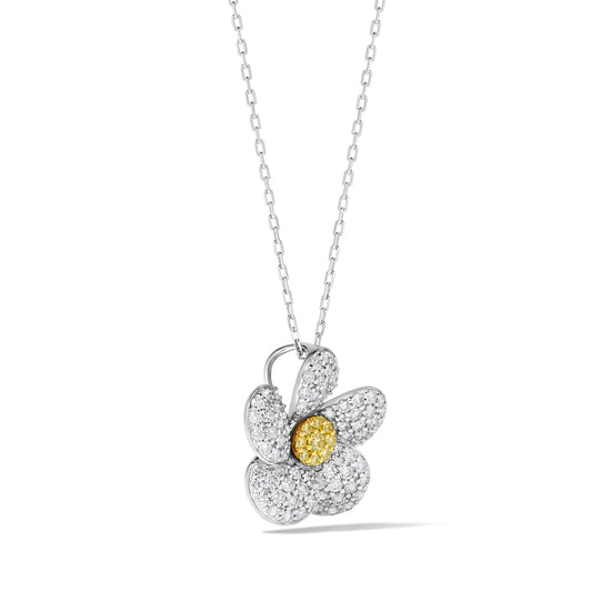 Yellow & White Round Diamond Flower Pendant