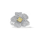 Yellow Cushion & White Round Diamond Flower Ring