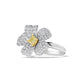 Yellow Cushion & White Round Diamond Flower Ring